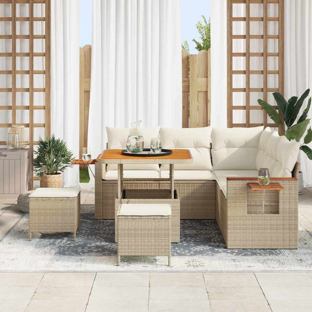 Conjunto de Sofá de Jardim 8 pcs Bege Rattan Sintético