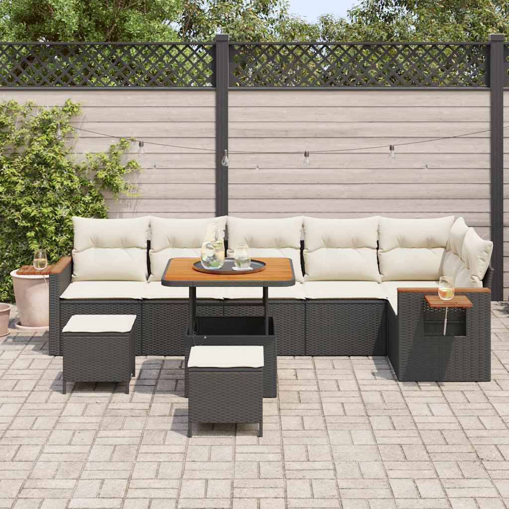 Conjunto de Sofá de Jardim 9 pcs Preto Rattan Sintético