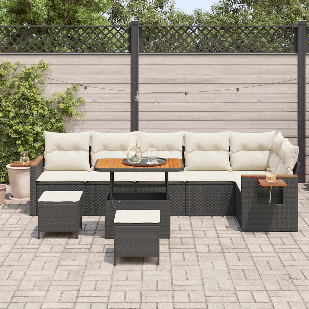 Conjunto de Sofá de Jardim 9 pcs Preto Rattan Sintético