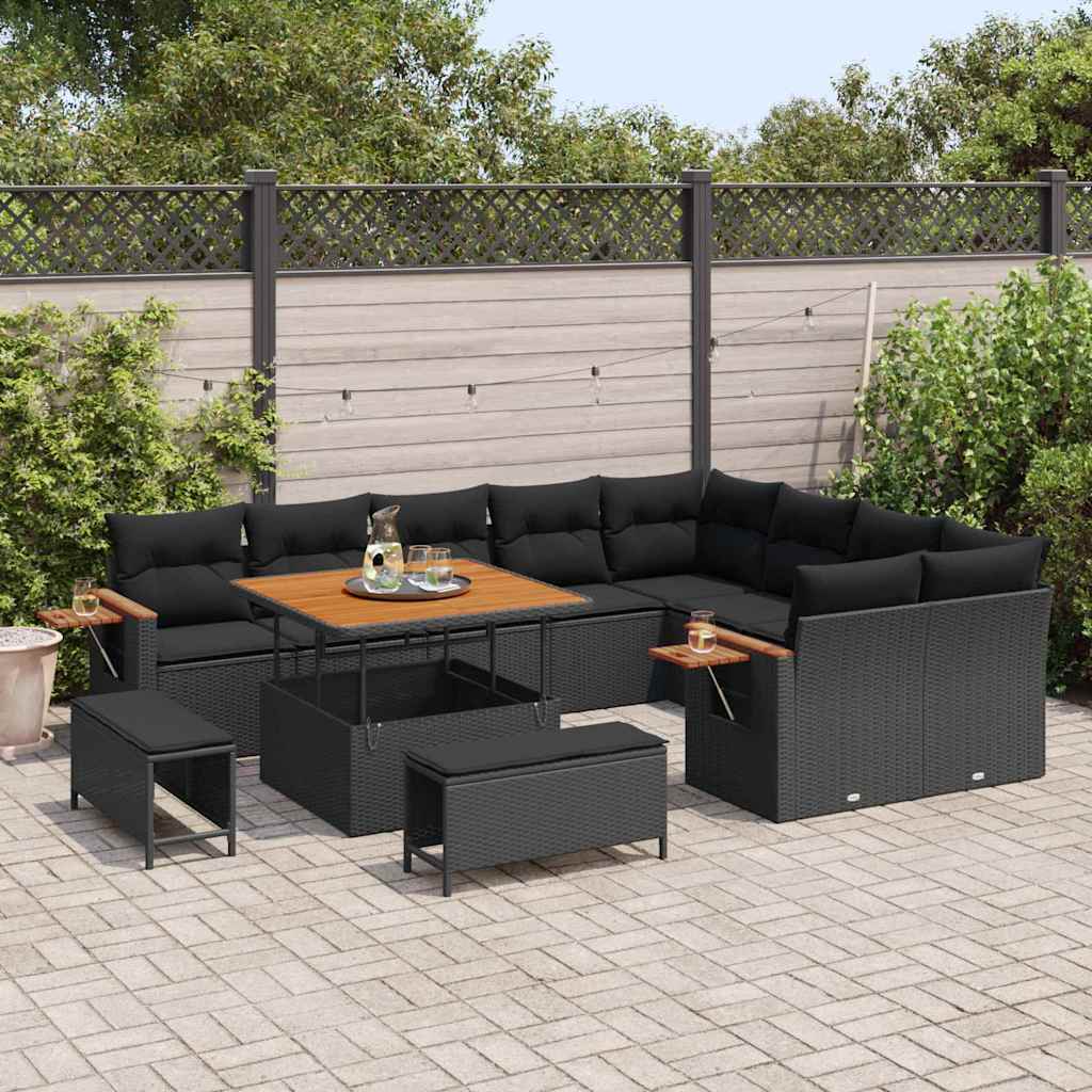 Conjunto de Sofá de Jardim 12 pcs Preto Rattan Sintético
