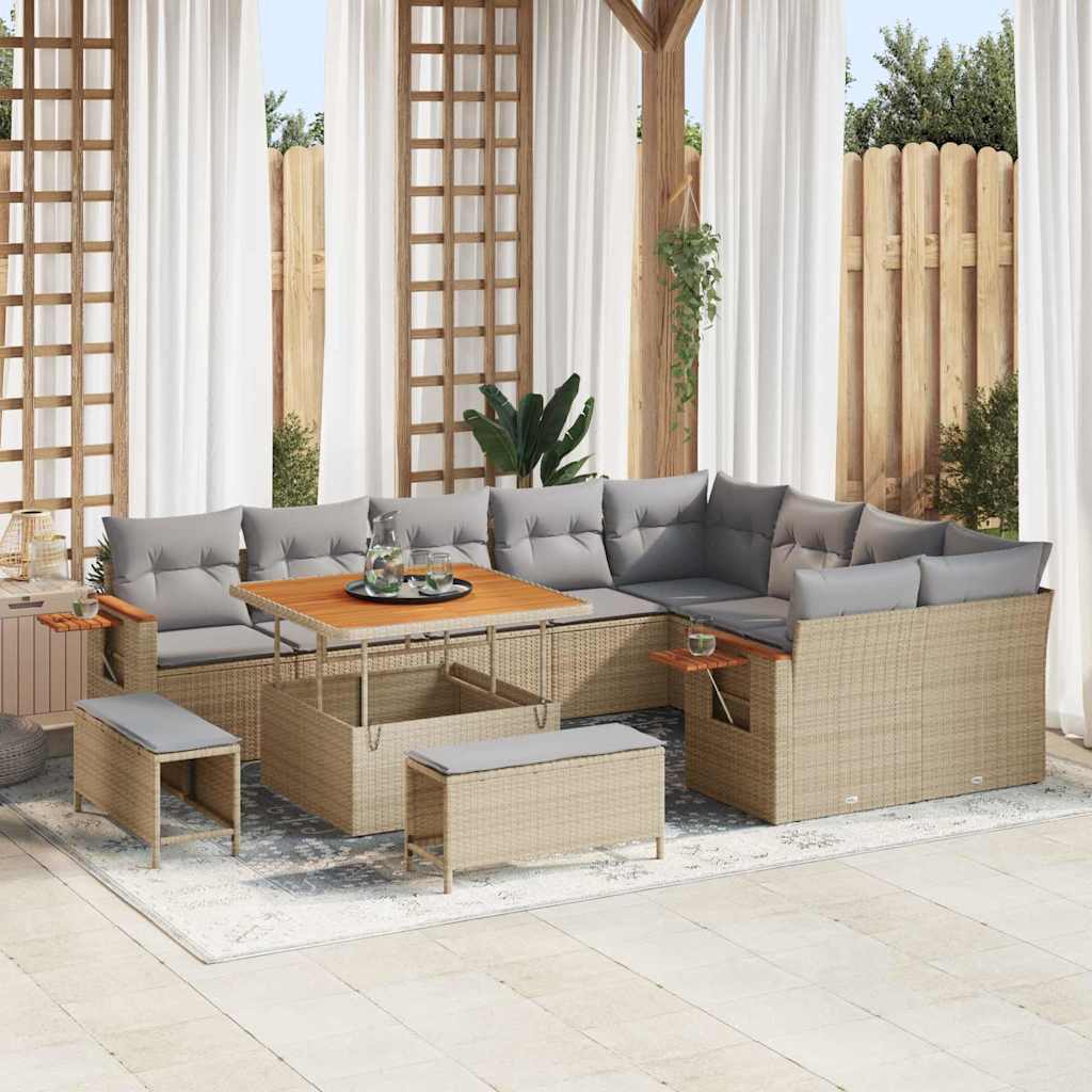 Conjunto de Sofá de Jardim 12 pcs Bege Rattan Sintético