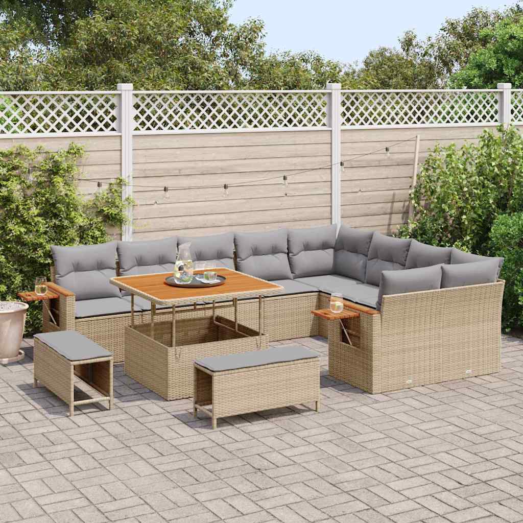 Conjunto de Sofá de Jardim 12 pcs Bege Rattan Sintético