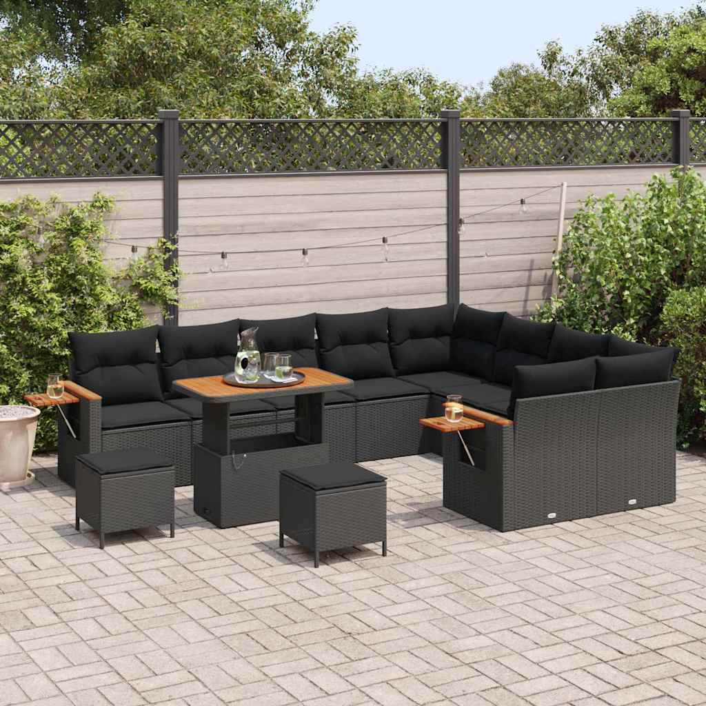 Conjunto de Sofá de Jardim 12 pcs Preto Rattan Sintético
