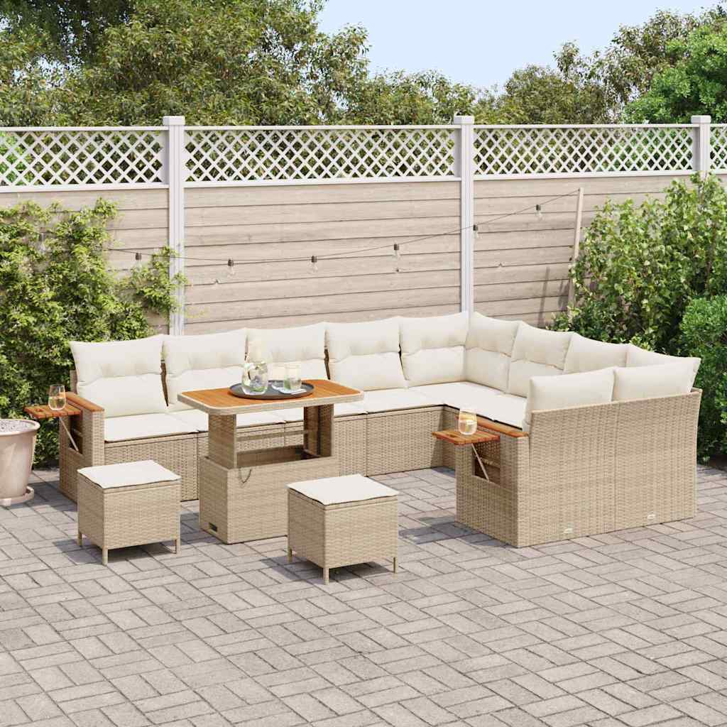 Conjunto de Sofá de Jardim 12 pcs Bege Rattan Sintético