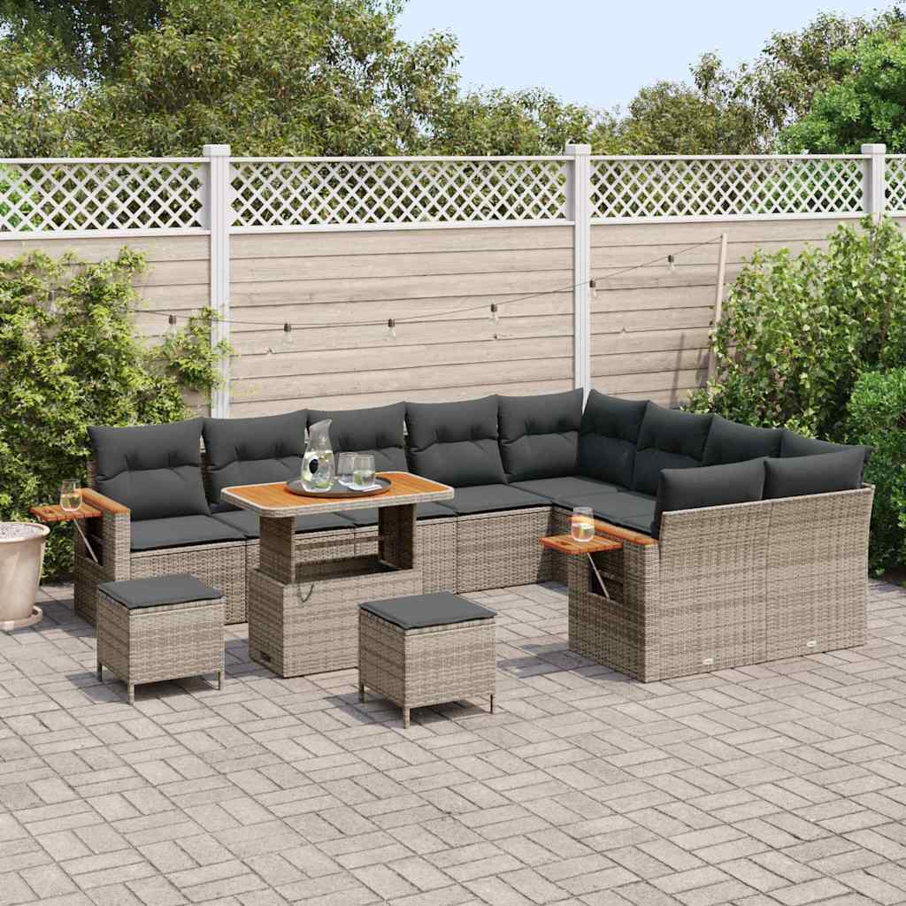 Conjunto de Sofá de Jardim 12 pcs Cinzeto Rattan Sintético