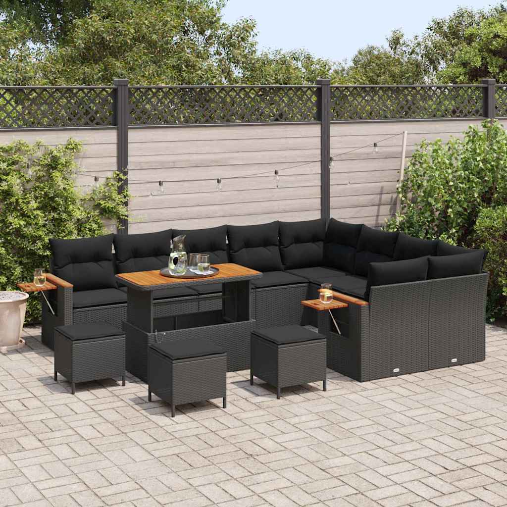 Conjunto de Sofá de Jardim 13 pcs Preto Rattan Sintético