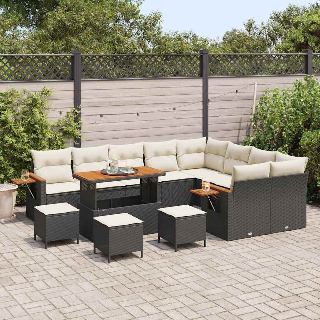 Conjunto de Sofá de Jardim 13 pcs Preto Rattan Sintético