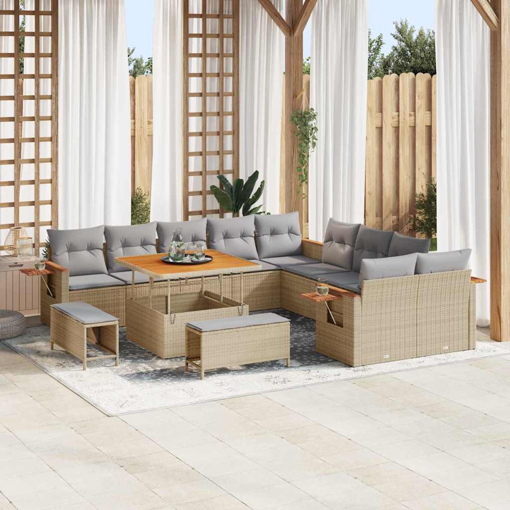 Conjunto de Sofá de Jardim 13 pcs Bege Rattan Sintético