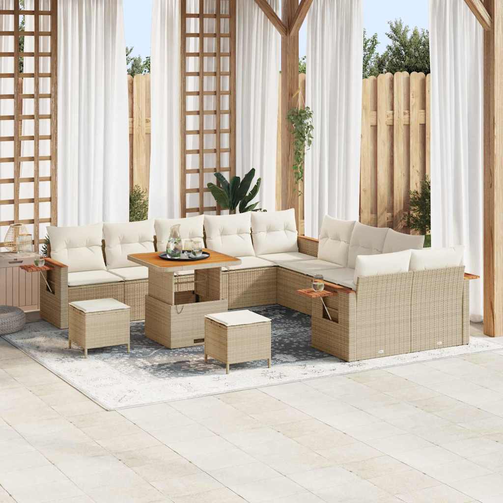 Conjunto de Sofá de Jardim 13 pcs Bege Rattan Sintético