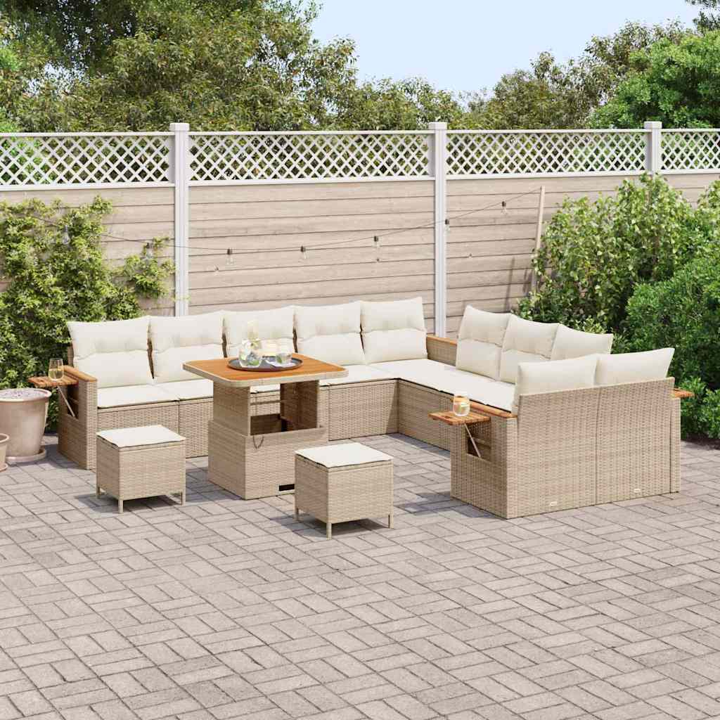 Conjunto de Sofá de Jardim 13 pcs Bege Rattan Sintético
