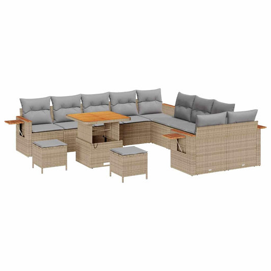 Conjunto de Sofá de Jardim 17 pcs Bege e Cinza Claro vime PE