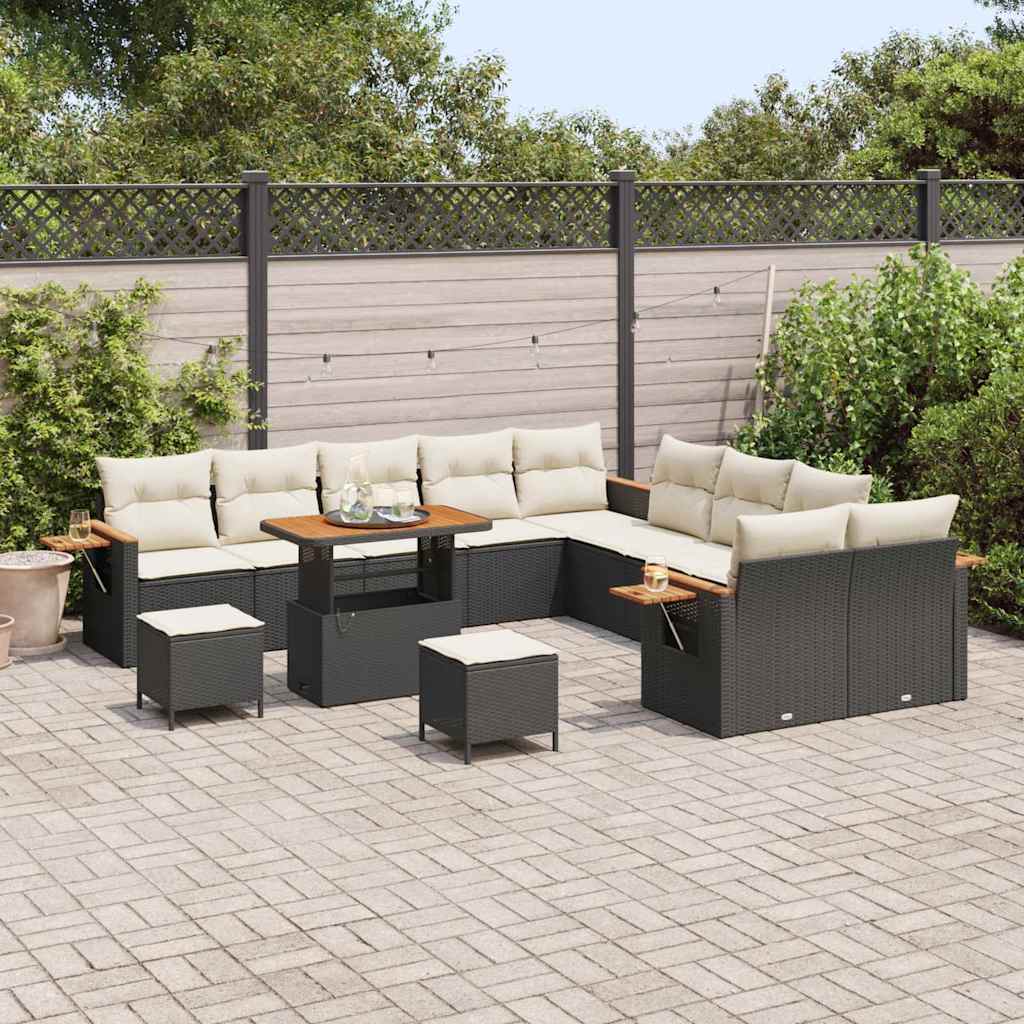 Conjunto de Sofá de Jardim 13 pcs Preto Rattan Sintético