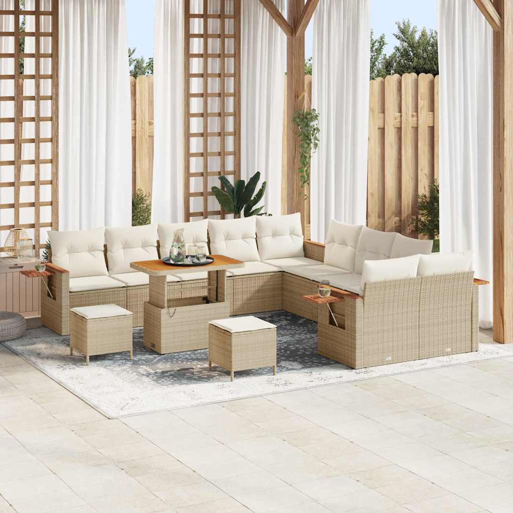 Conjunto de Sofá de Jardim 13 pcs Bege Rattan Sintético