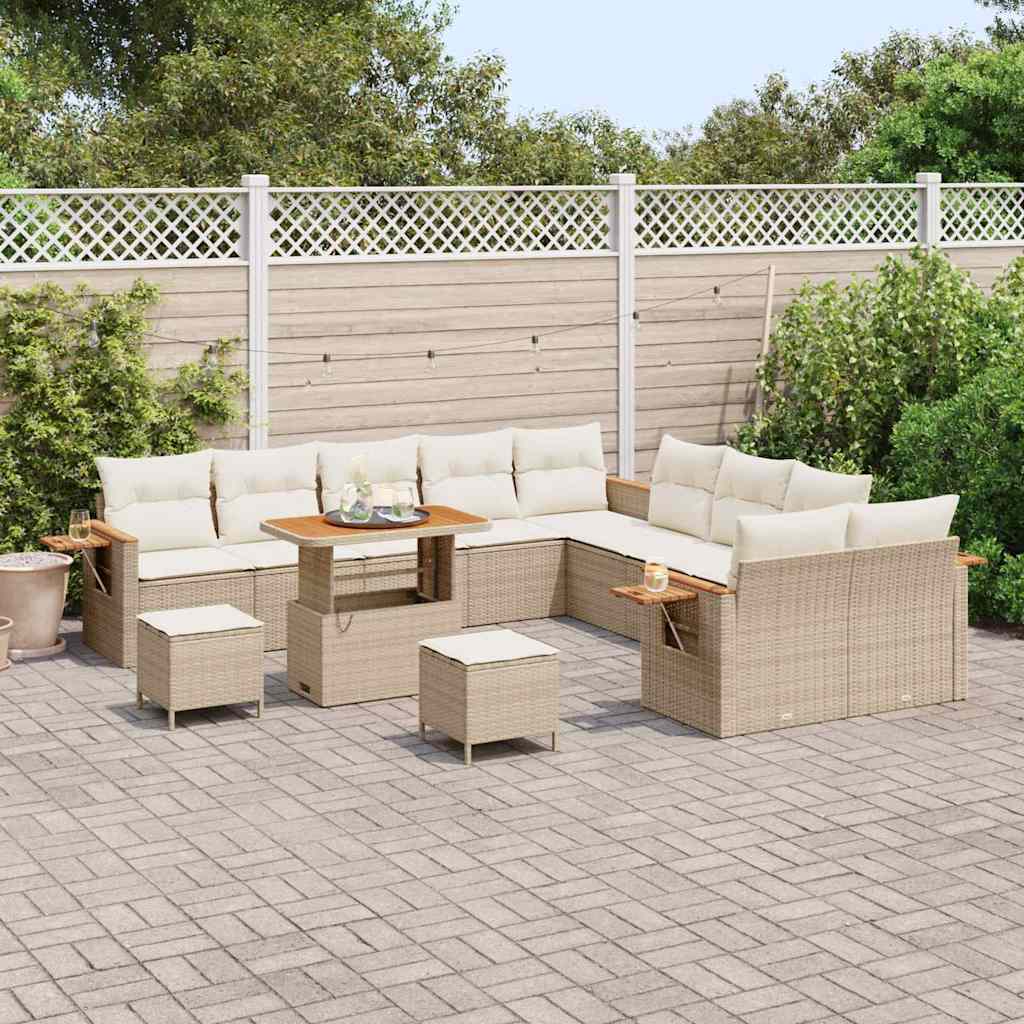 Conjunto de Sofá de Jardim 13 pcs Bege Rattan Sintético