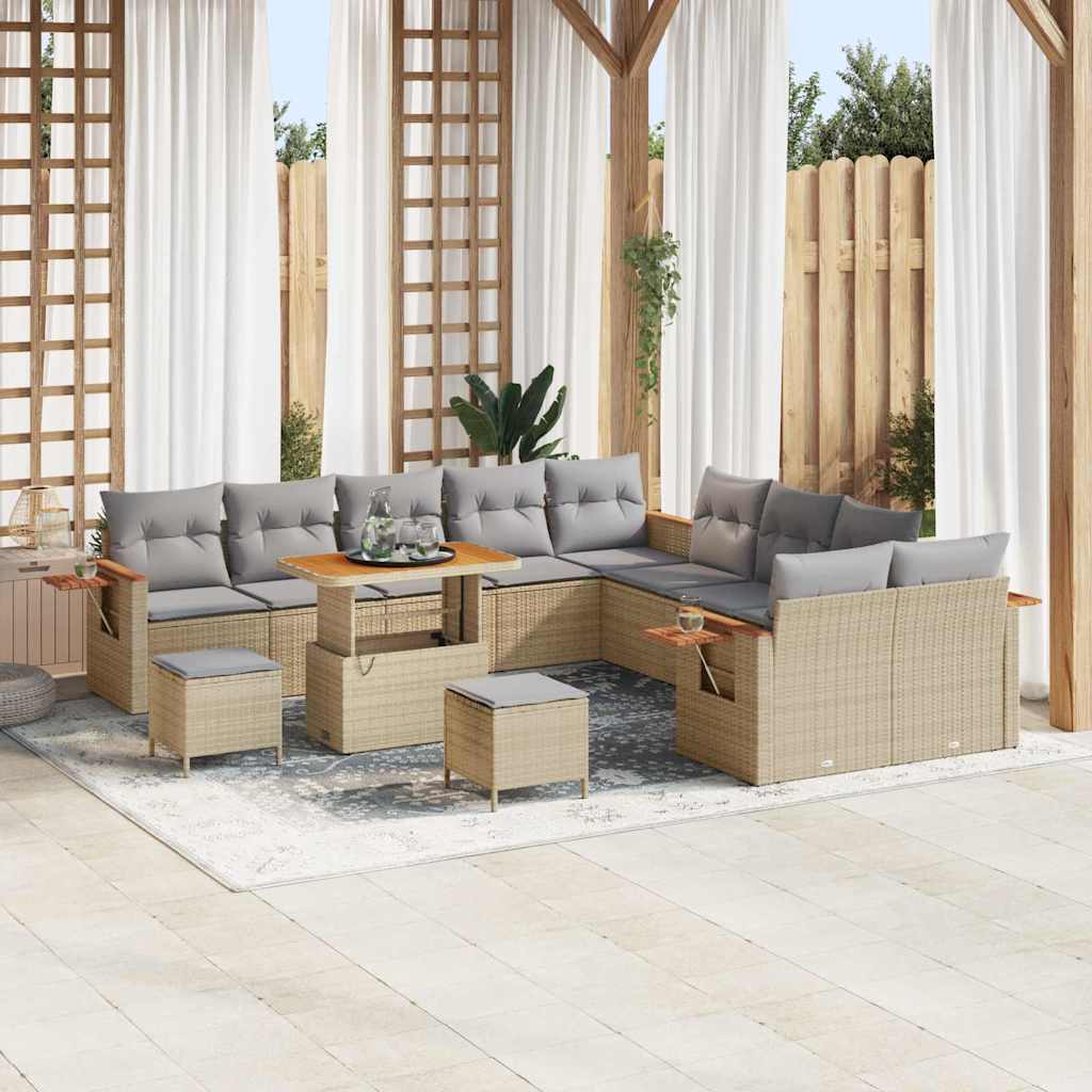 Conjunto de Sofá de Jardim 13 pcs Bege Rattan Sintético