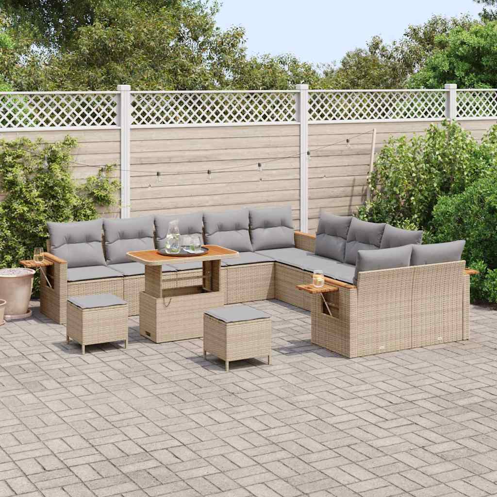 Conjunto de Sofá de Jardim 13 pcs Bege Rattan Sintético
