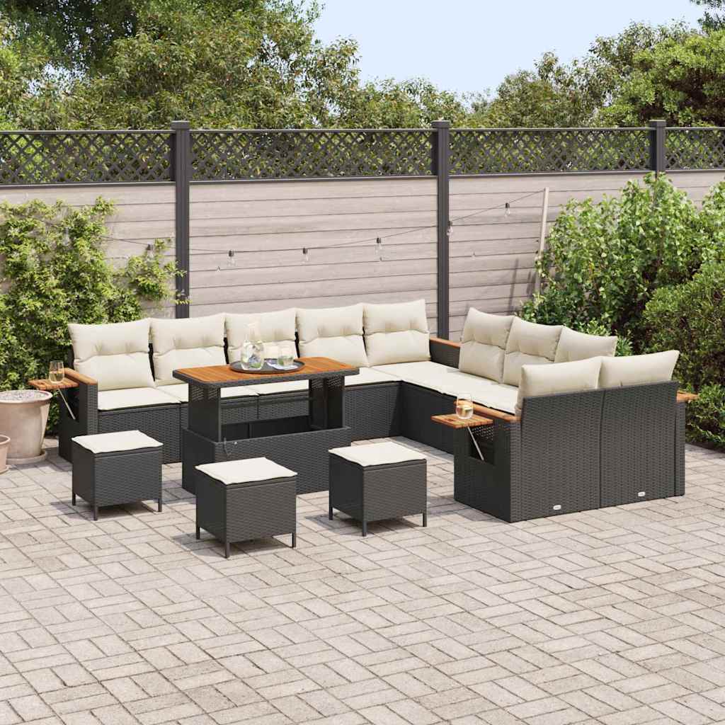 Conjunto de Sofá de Jardim 14 pcs Preto Rattan Sintético