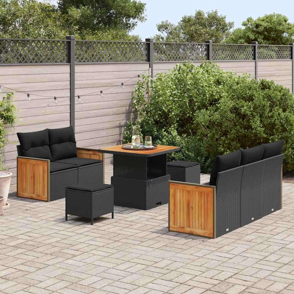 Conjunto de Sofá de Jardim 8 pcs Preto Rattan Sintético