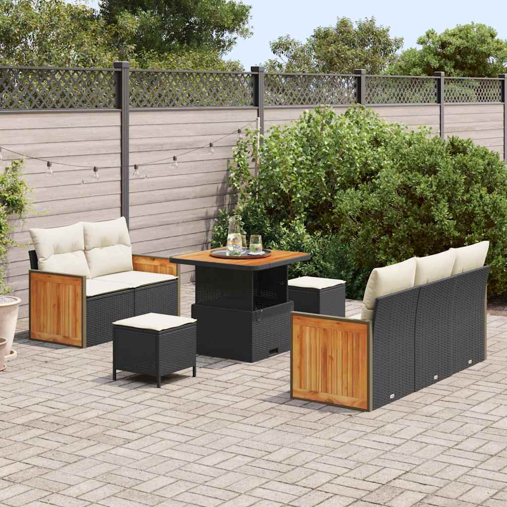 Conjunto de Sofá de Jardim 8 pcs Preto Rattan Sintético
