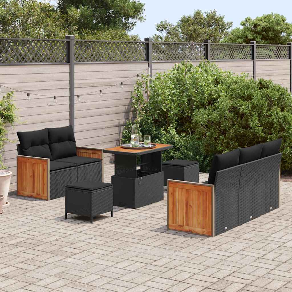 Conjunto de Sofá de Jardim 8 pcs Preto Rattan Sintético