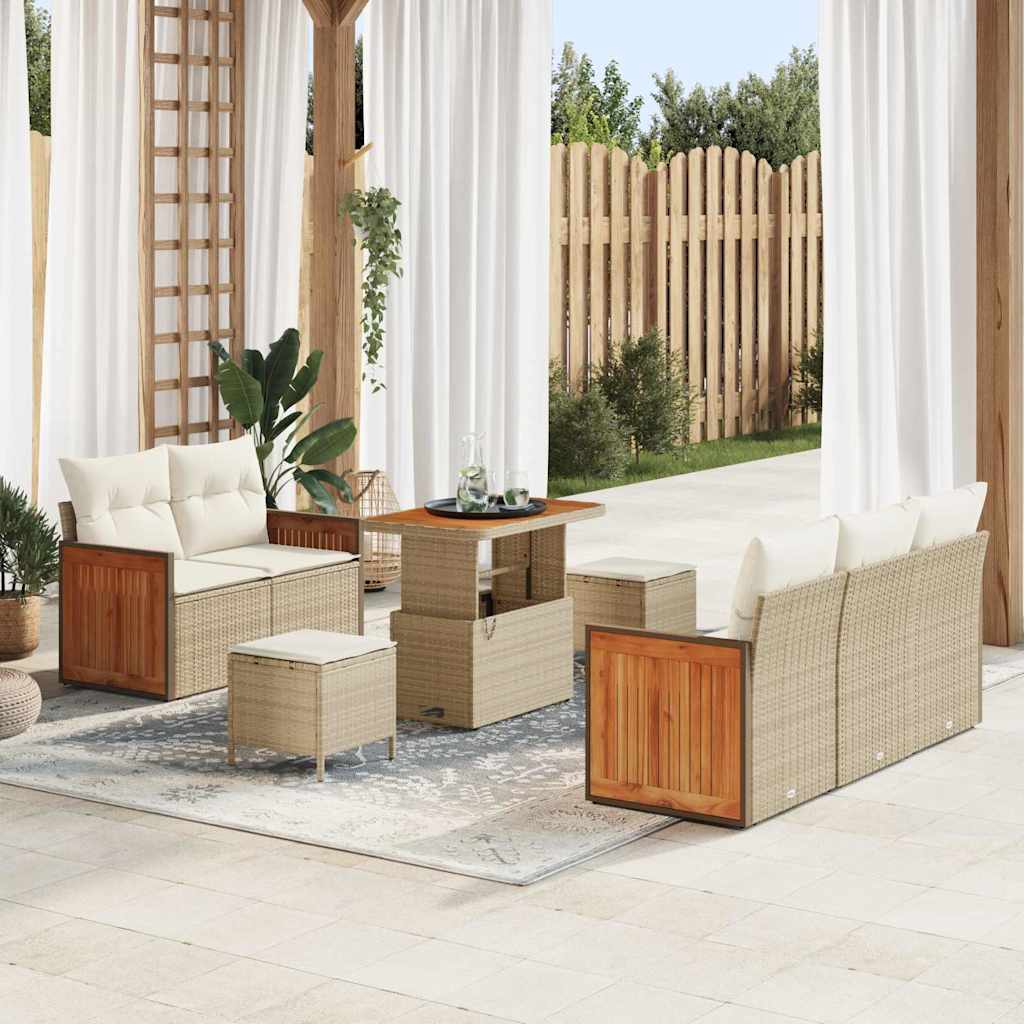 Conjunto de Sofá de Jardim 8 pcs Bege Rattan Sintético