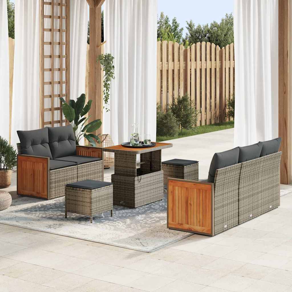 Conjunto de Sofá de Jardim 8 pcs Cinzeto Rattan Sintético