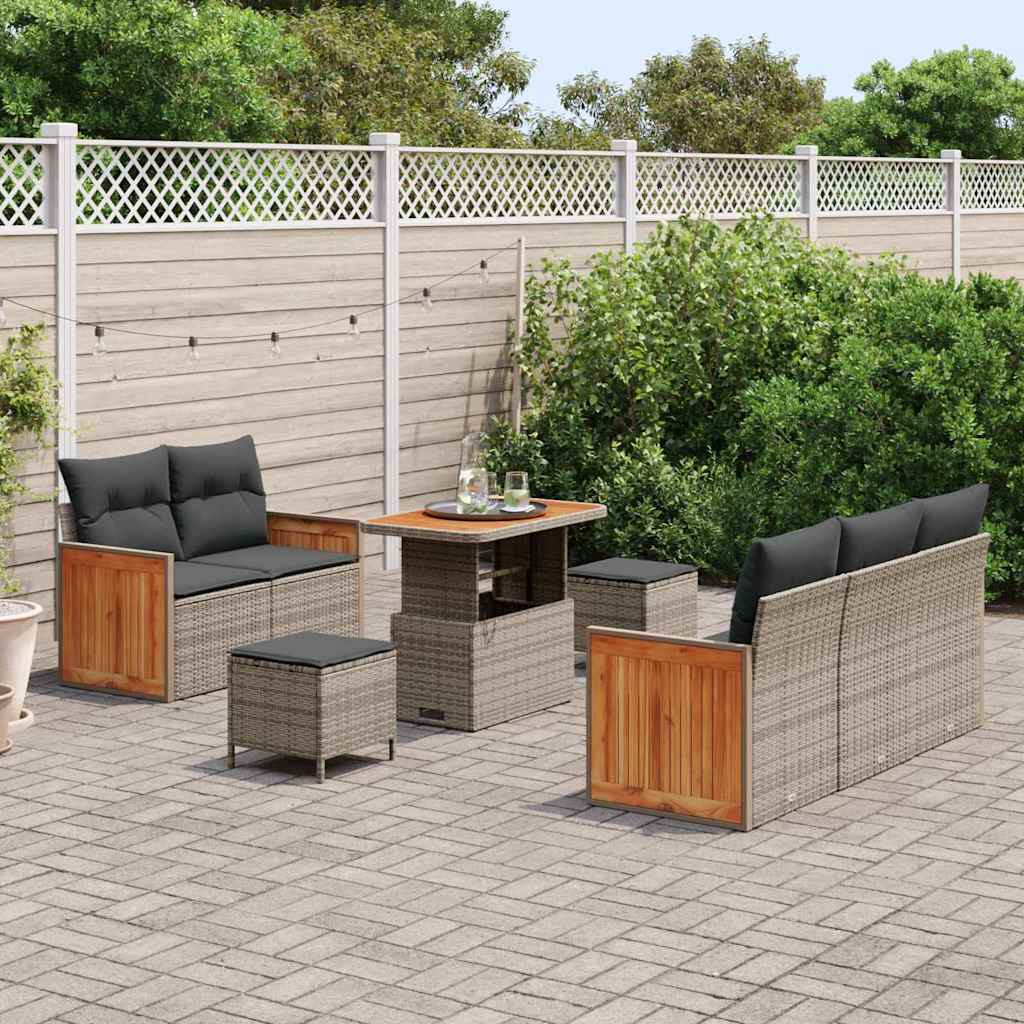Conjunto de Sofá de Jardim 8 pcs Cinzeto Rattan Sintético