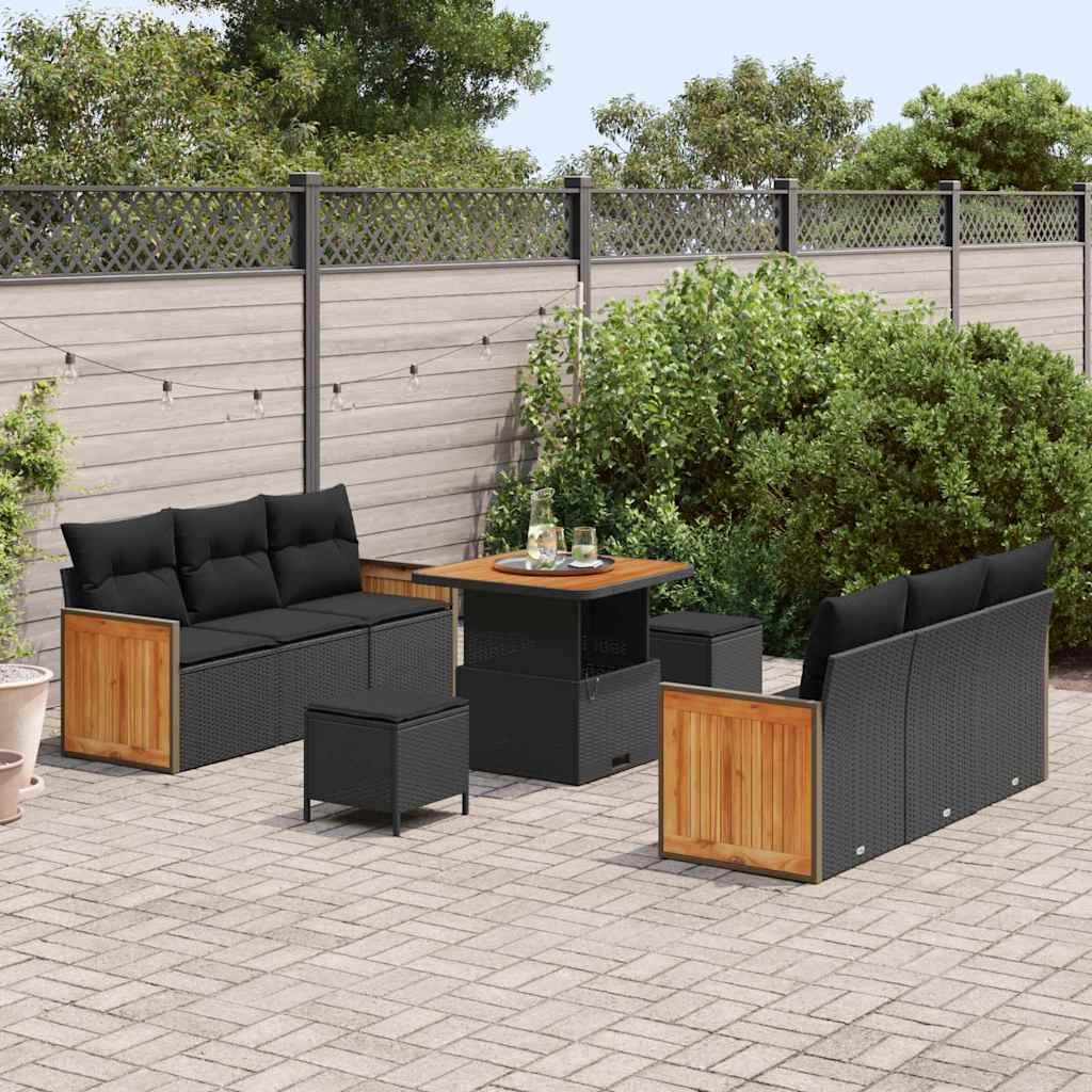 Conjunto de Sofá de Jardim 9 pcs Preto 80 x 80 x 71 cm vime PE