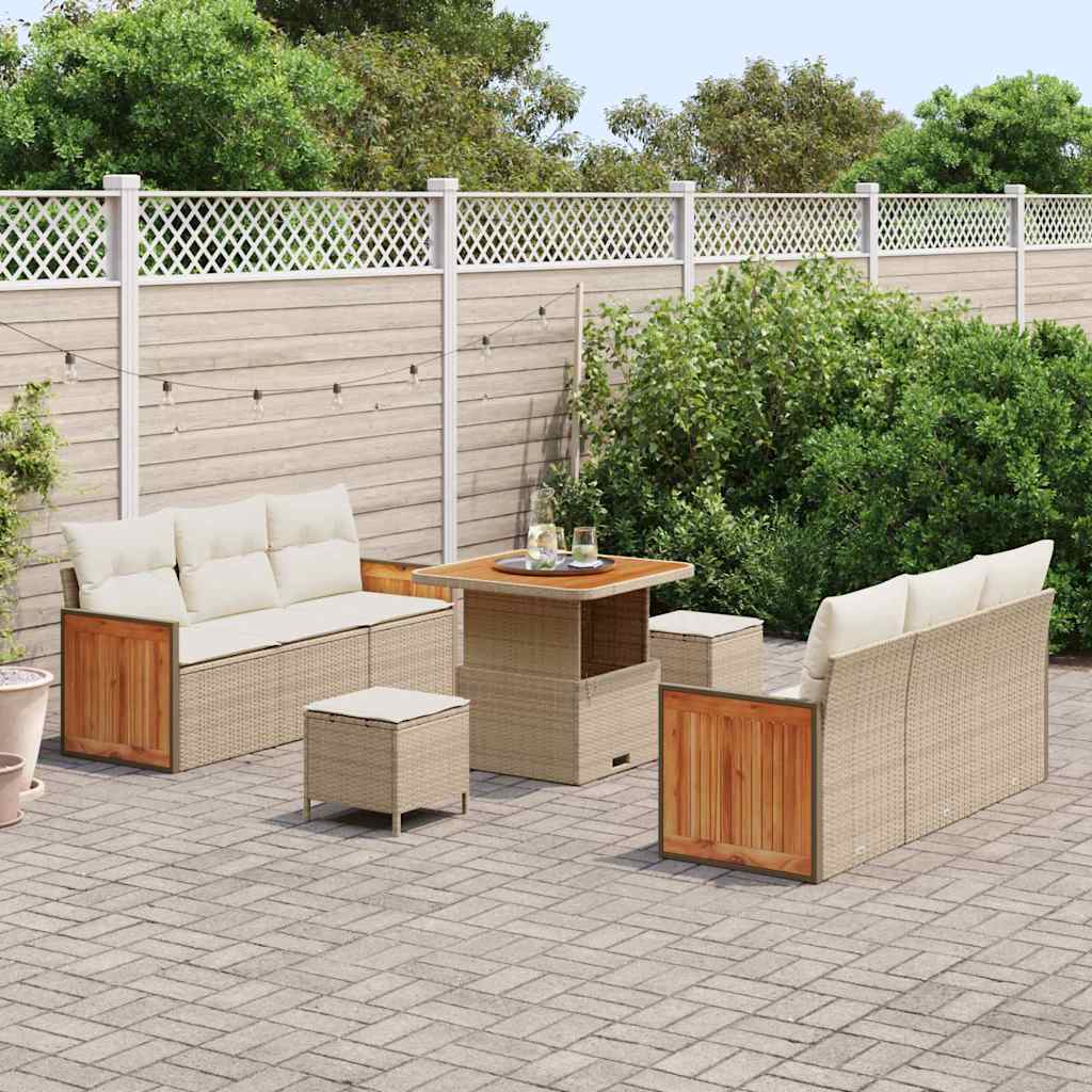 Conjunto de Sofá de Jardim 9 pcs Bege e Creme 80 x 80 x 71 cm