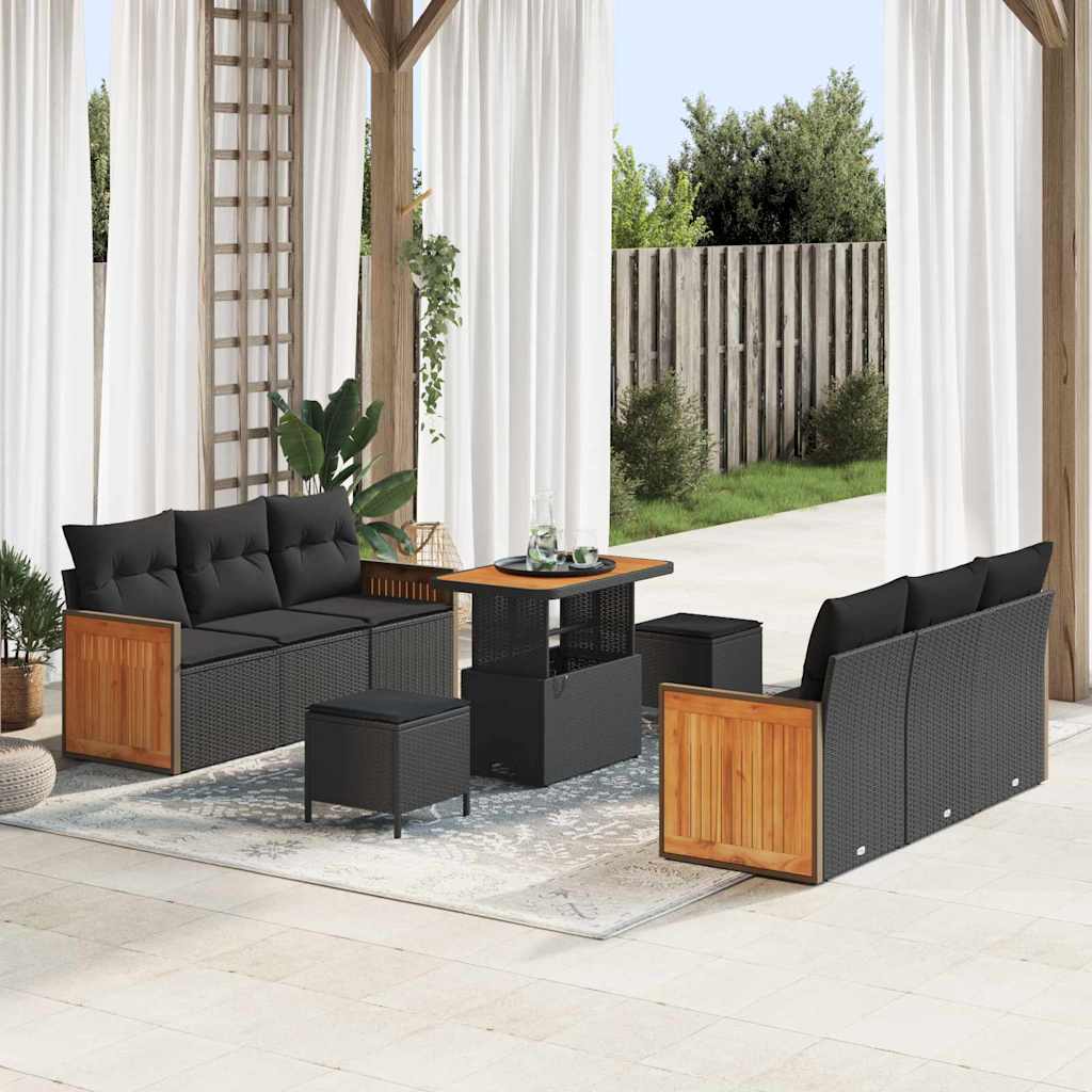 Conjunto de Sofá de Jardim 9 pcs Preto 90 x 55 x 71 cm vime PE
