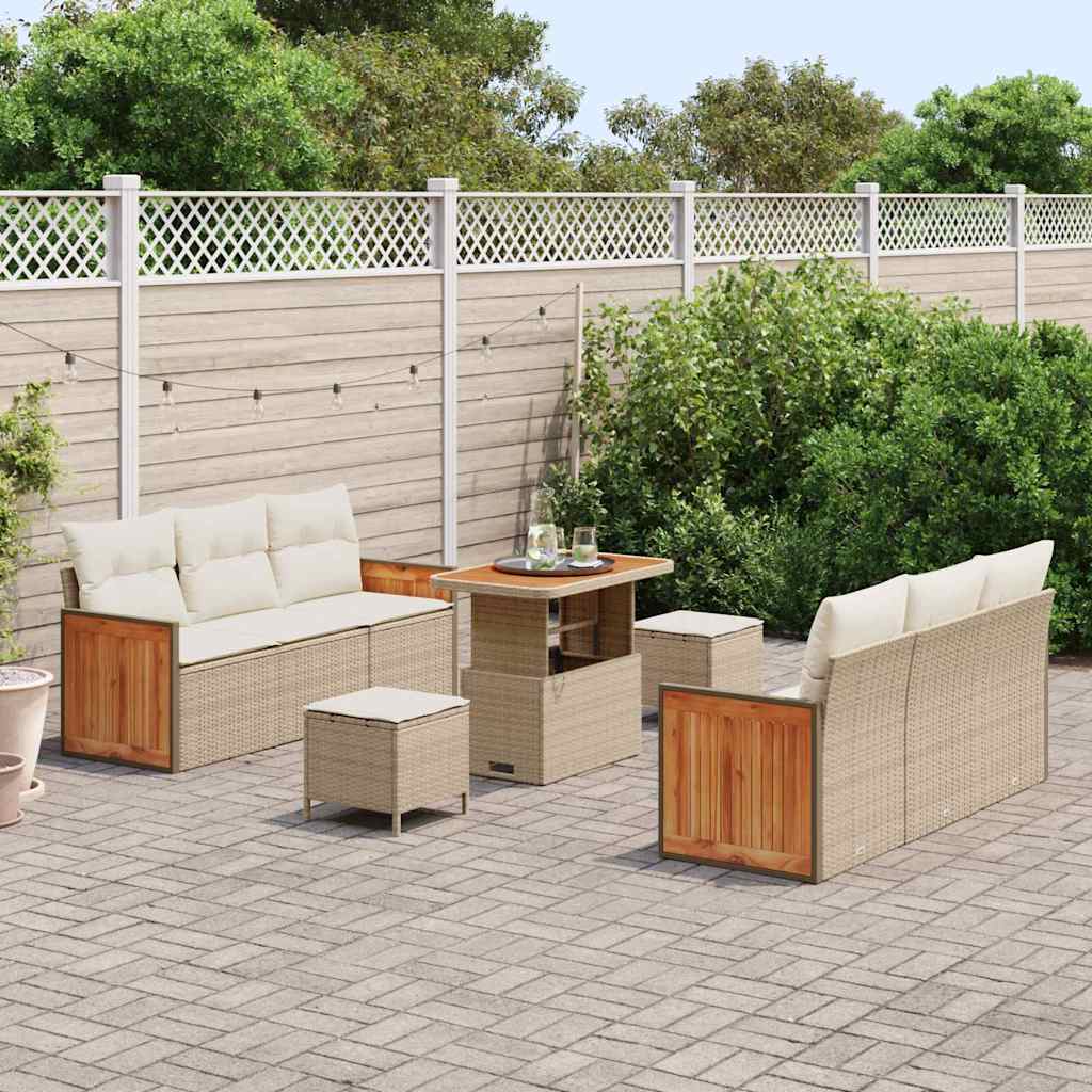 Conjunto de Sofá de Jardim 9 pcs Bege e Creme 90 x 55 x 71 cm