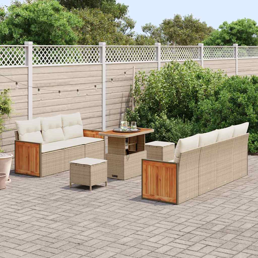 Conjunto de Sofá de Jardim 10 pcs Bege e Creme 90 x 55 x 71 cm
