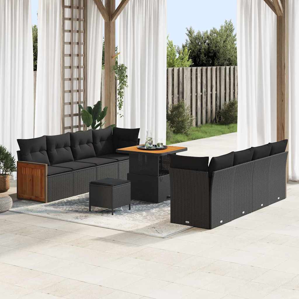 Conjunto de Sofá de Jardim 11 pcs Preto 80 x 80 x 71 cm vime PE