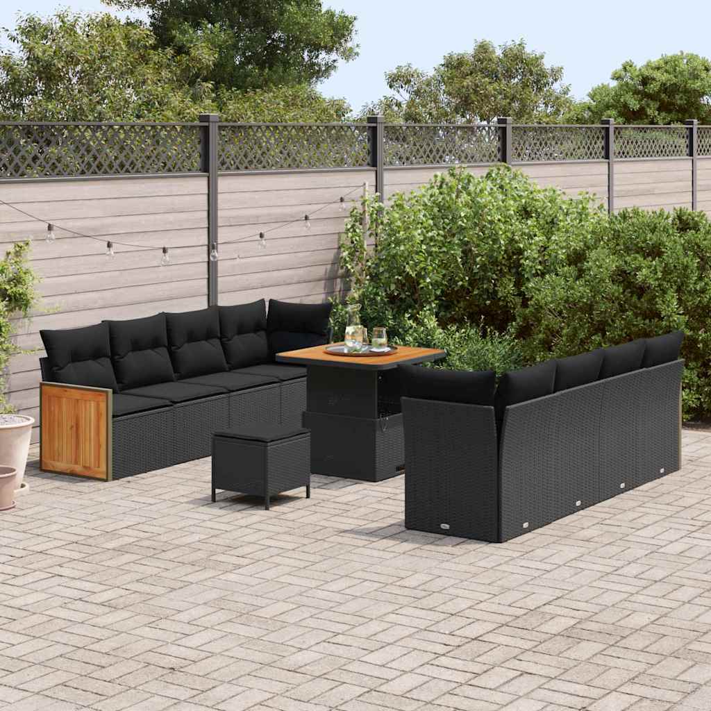 Conjunto de Sofá de Jardim 11 pcs Preto 80 x 80 x 71 cm vime PE
