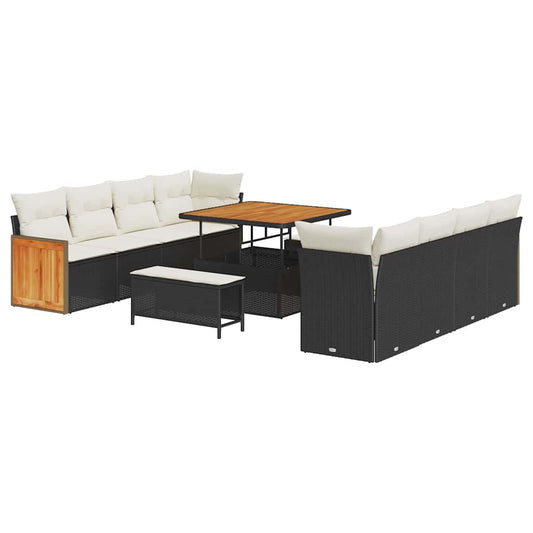 Conjunto de Sofá de Jardim 12 pcs Preto e Creme vime PE