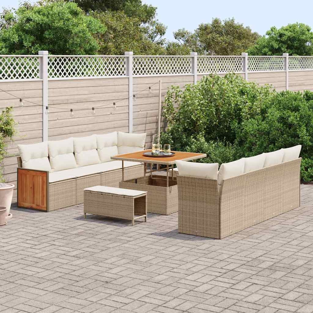 Conjunto de Sofá de Jardim 11 pcs Bege e Creme
