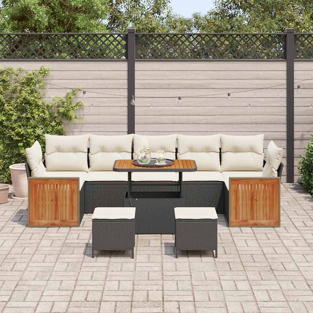 Conjunto de Sofá de Jardim 10 pcs Preto e Creme 90 x 55 x 71 cm