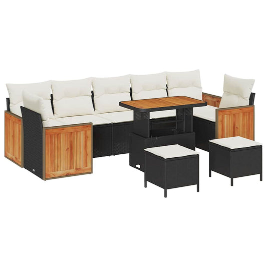 Conjunto de Sofá de Jardim 13 pcs Preto e Creme vime PE