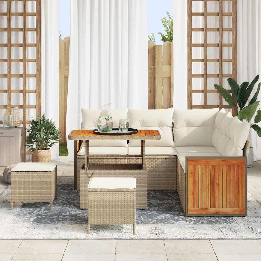 Conjunto de Sofá de Jardim 8 pcs Bege e Creme 90 x 55 x 71 cm