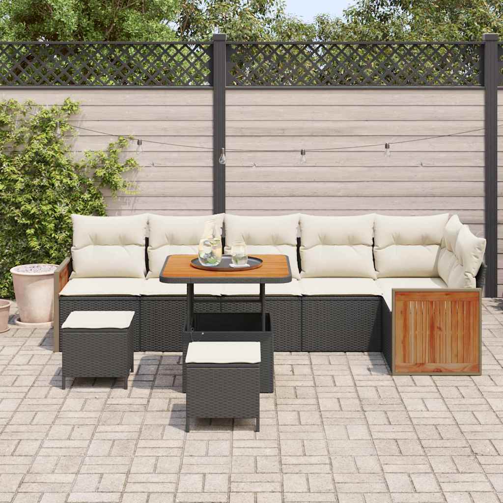 Conjunto de Sofá de Jardim 9 pcs Preto e Creme 80 x 80 x 71 cm