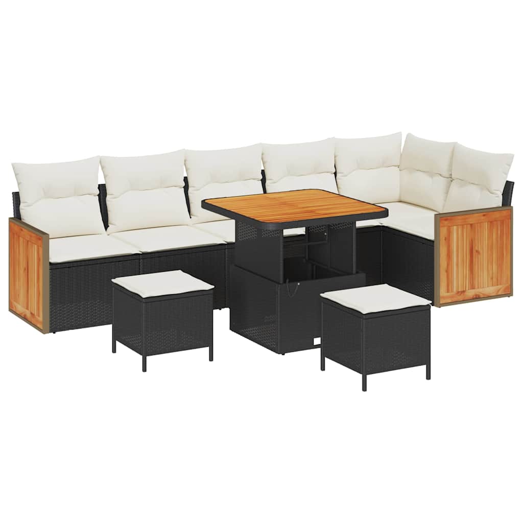 Conjunto de Sofá de Jardim 9 pcs Preto e Creme 80 x 80 x 71 cm