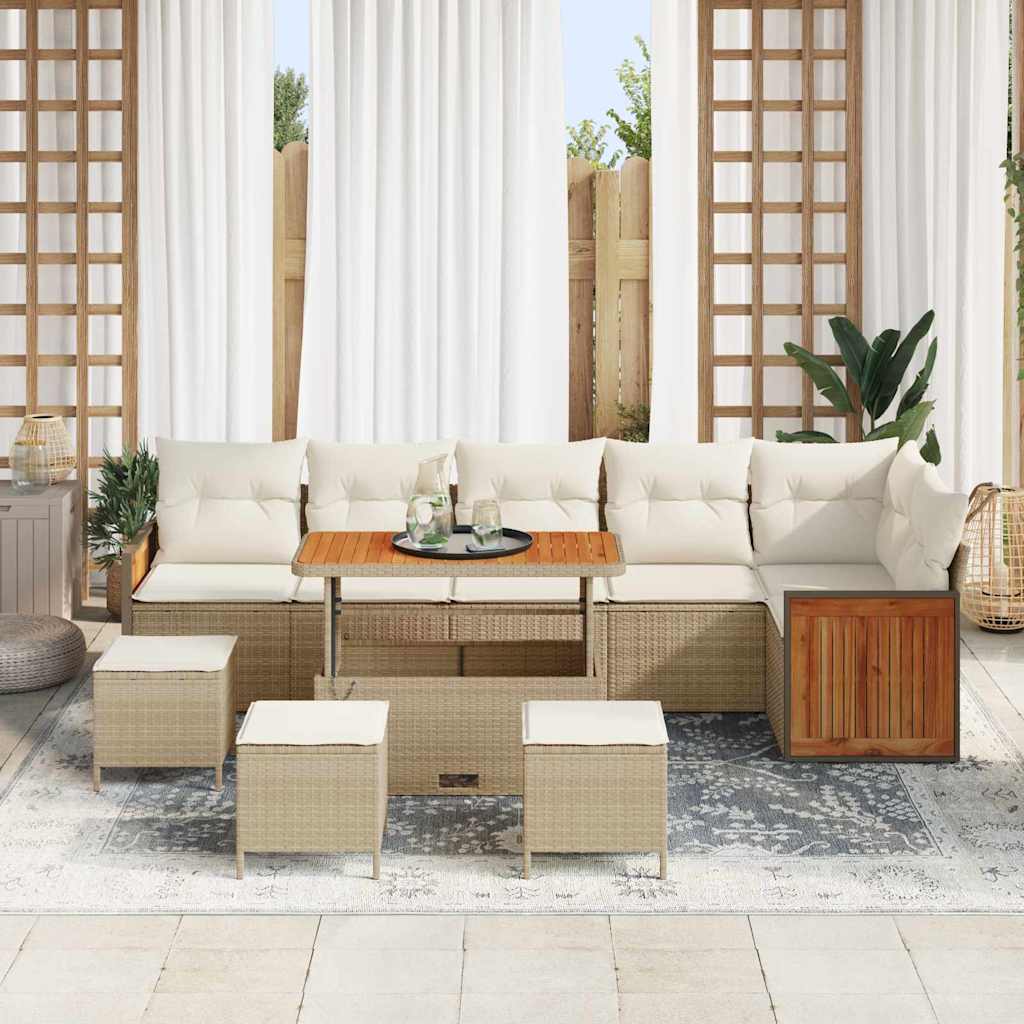 Conjunto de Sofá de Jardim 10 pcs Bege e Creme 110 x 55 x 71 cm