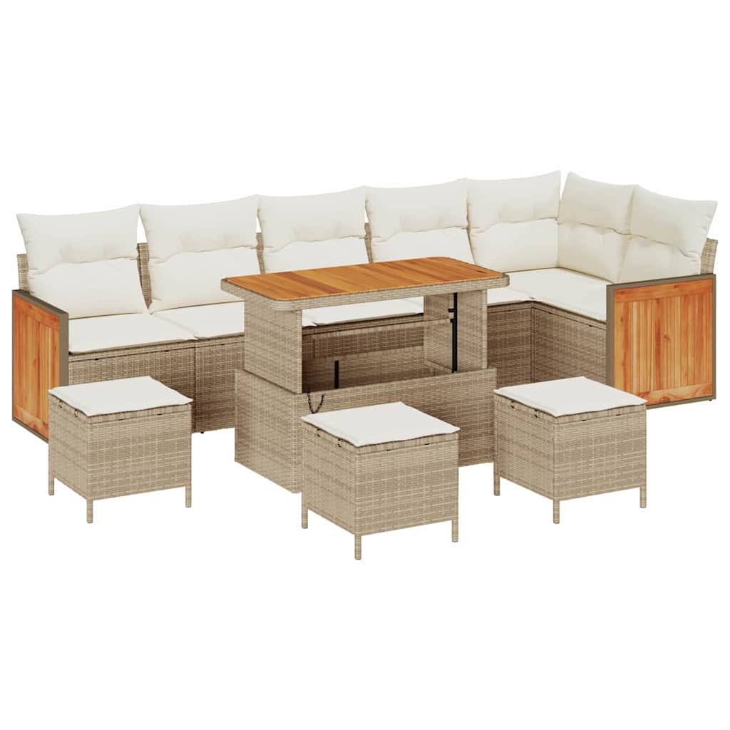 Conjunto de Sofá de Jardim 10 pcs Bege e Creme 110 x 55 x 71 cm
