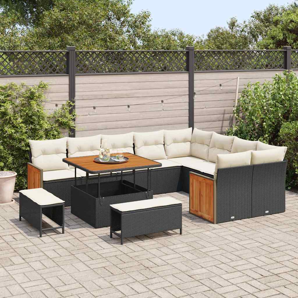 Conjunto de Sofá de Jardim 12 pcs Preto e Creme