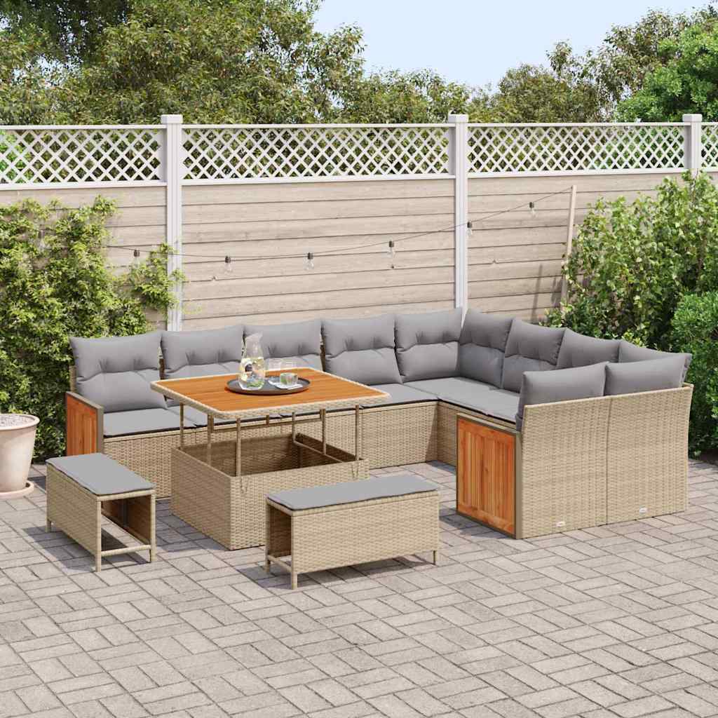 Conjunto de Sofá de Jardim 12 pcs Bege e Cinza Claro vime PE
