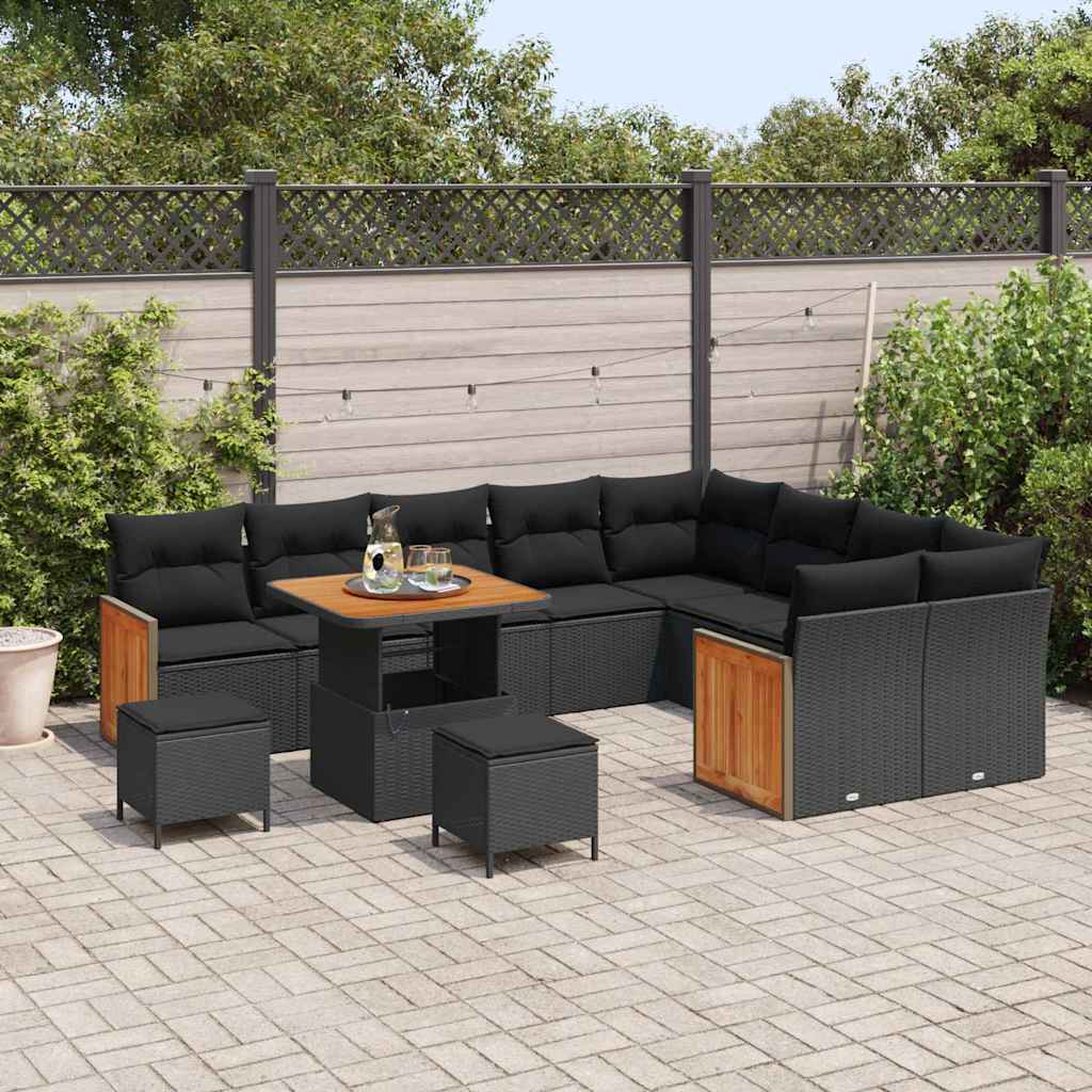 Conjunto de Sofá de Jardim 12 pcs Preto vime PE