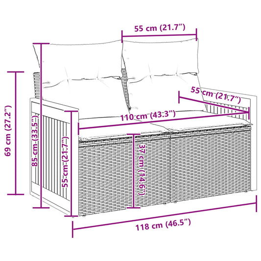 Conjunto de Sofá de Jardim com almofada 13 pcs Preto vime PE