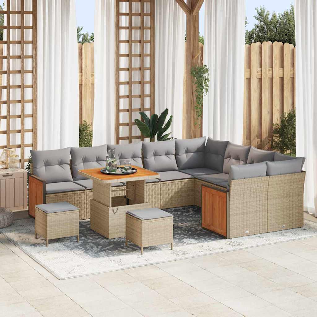 Conjunto de Sofá de Jardim 12 pcs Bege e Cinza Claro vime PE