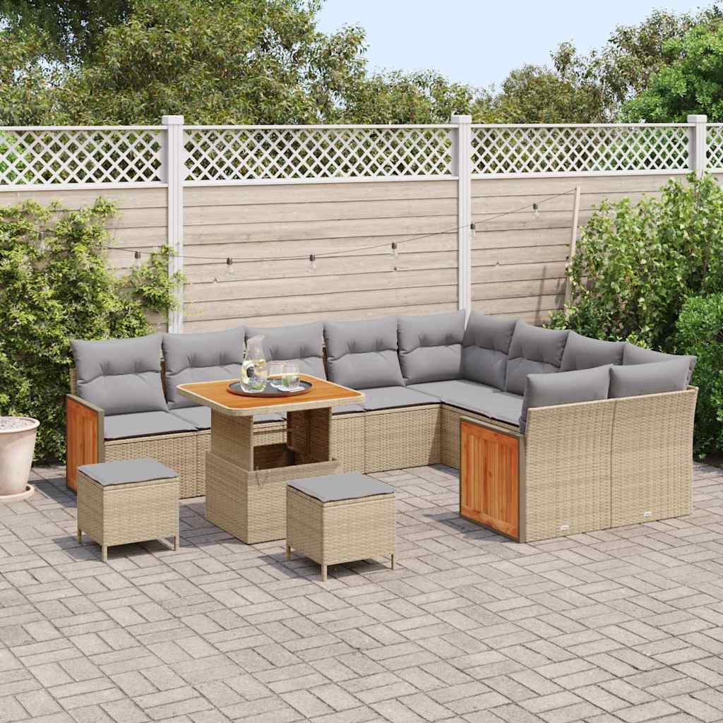 Conjunto de Sofá de Jardim 12 pcs Bege e Cinza Claro vime PE