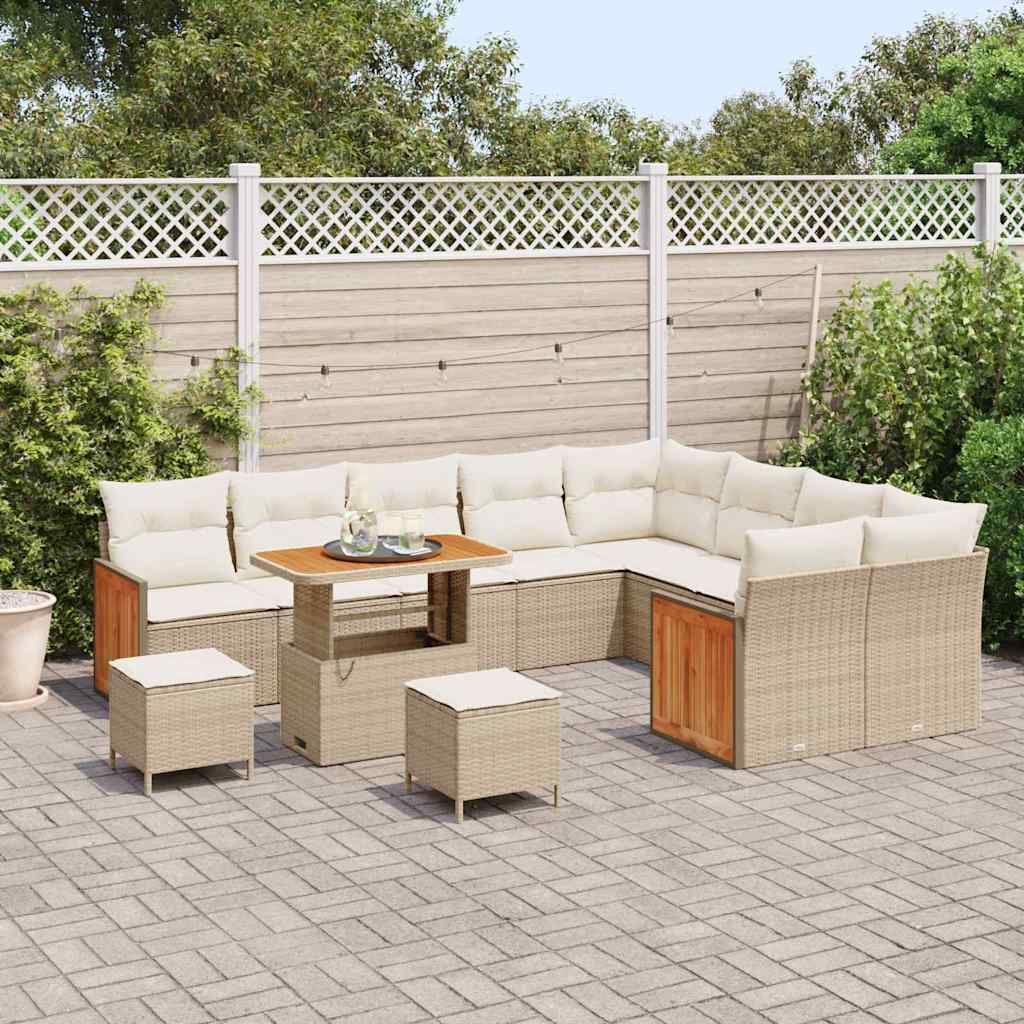 Conjunto de Sofá de Jardim 12 pcs Bege e Creme vime PE